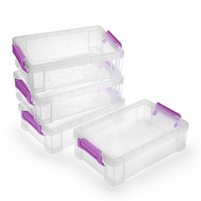 BTSKY 4 Pack Extra Large Plastic Pencil Box Stackable Translucent Clear Pencil Caase Crayon Box Set, Marker Organizer Art Supply Storage Organizer for Gel Pens Pencils Erasers Tape Markers etc(Purple) - Image 1