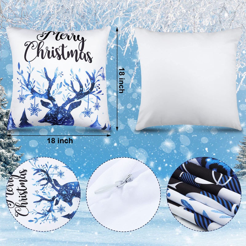Tatuo 6 Piece Christmas Blue Pillow Cover 18x18 Inch Christmas Decorations Blue and Black Buffalo Plaid Check Pillow Covers Farmhouse Christmas Tree Snowflake Pillowcase for Sofa Xmas Winter Home Decor - Image 3