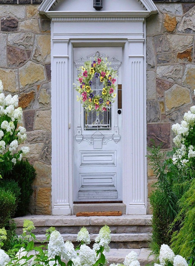 WreathDream أكاليل ربيع وصيف من WreathDream لتزيين باب المنزل الأمامي، إكليل زهور البانسيه الملونة، مناسب للباب الأمامي، للاستخدام الداخلي والخارجي، وللمنازل الريفية، والشرفات، والجدران، والنوافذ، والمهرجانات، وحفلات الزفاف. - Image 5