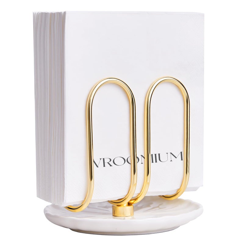VROOMIUM Napkin Holder for Table Ceramic Base Effortless Cleaning 1 lb Weight Gold Napkin Holders for Paper Napkins Servilleteros para Mesas