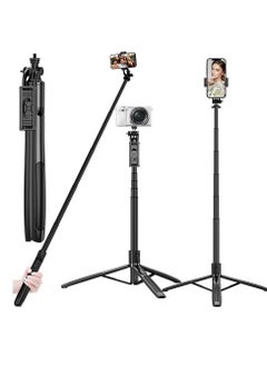 LIXES Long Selfie Stick,Reinforced Tripod Stand Upto 61 inch/156cm,Multi-function Bluetooth Selfie Stick with 1/4 Screw Compatible with Mobile Phone Camera for YouTube Photo Live Stream  - Image 1