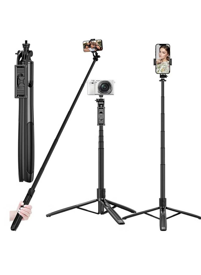 LIXES - Long Selfie Stick,Reinforced Tripod Stand Upto 61 inch/156cm,Multi-function Bluetooth Selfie Stick with 1/4 Screw Compatible with Mobile Phone Camera for YouTube Photo Live Stream - Image 1