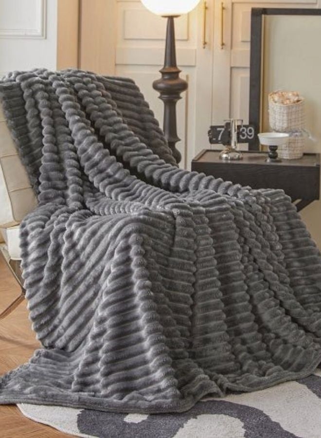 LUNA Home Throw Striped Blanket Super Soft, Dark Gray Color. - Image 2
