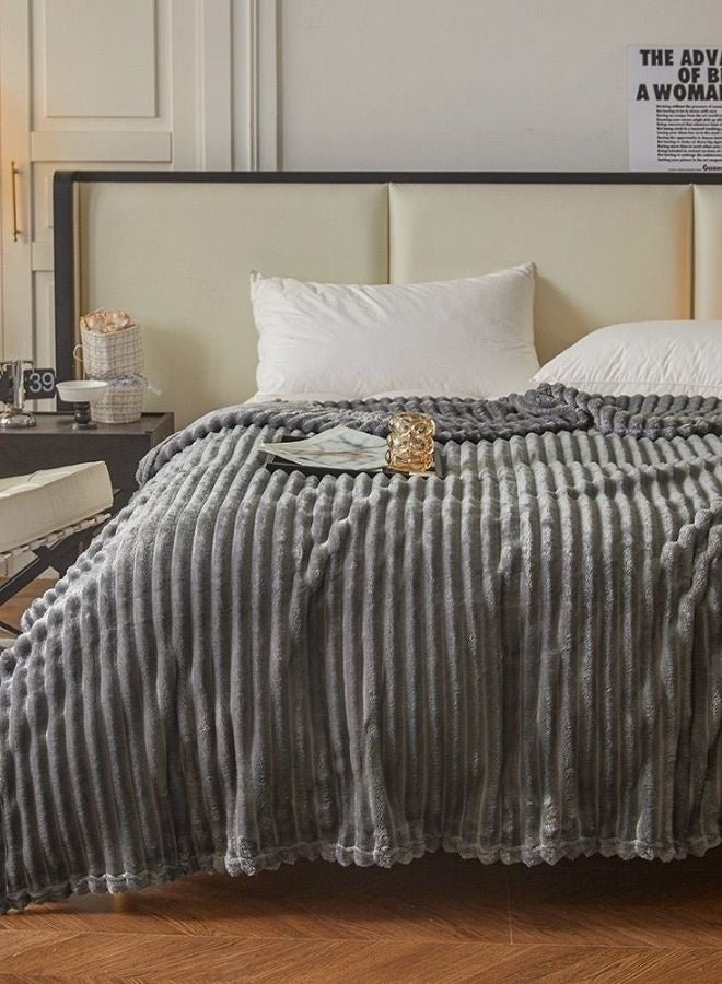 LUNA Home Throw Striped Blanket Super Soft, Dark Gray Color. - Image 1