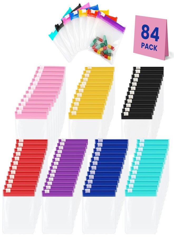 Cotkkstt 84 Pcs Reusable Travel Pill Bags for Medicine - 7 Colors Small Ziplock Pouches for Daily Vitamin Supplements - Portable Plastic Storage Packet Container for Purse Pocket | by Cotkkstt - Image 1