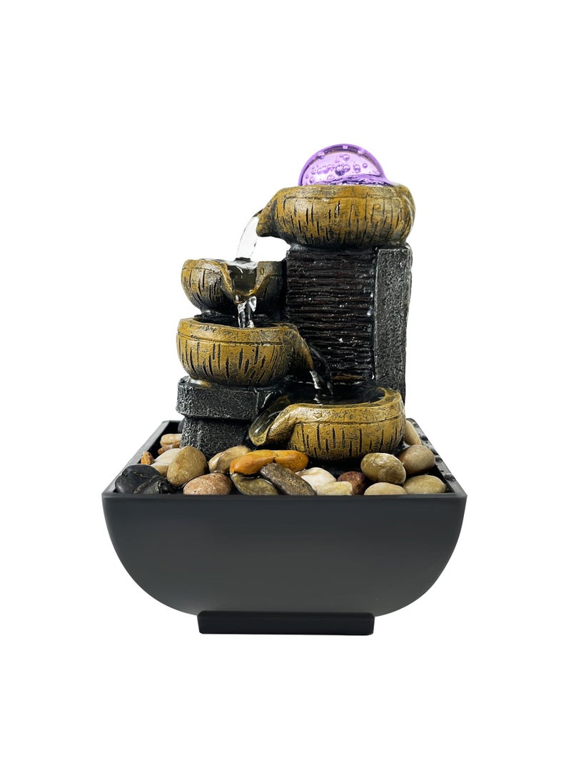 SYOSI Tabletop Fountain 4 Tier Waterfall Function Indoor Zen Meditation Desktop Rocks Decorated with Colored Lights and Rolling Ball for Home Office Decoration  - Image 1