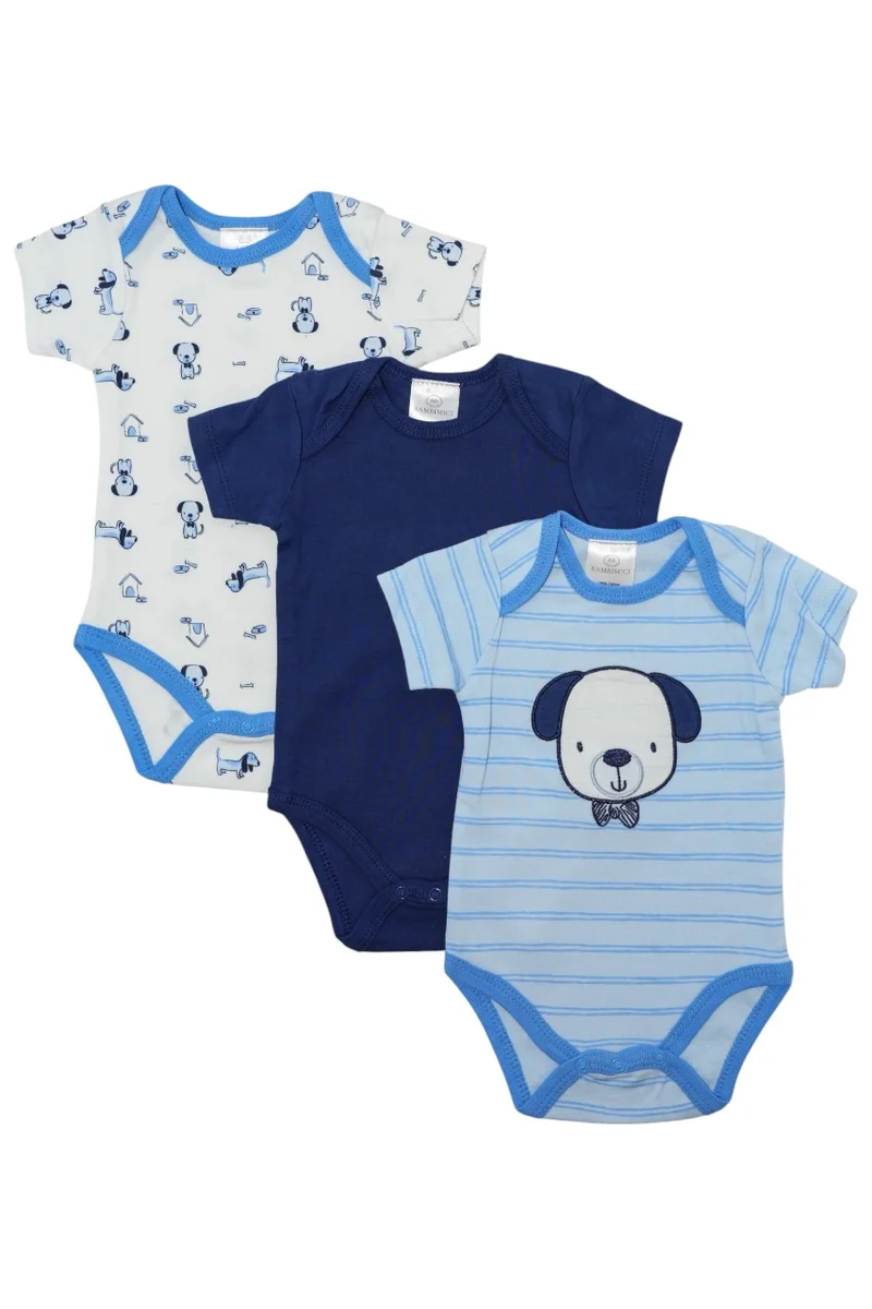 بمبىمىشى Bambimici 3-Piece Short Sleeve Animal Printed Bodysuit for Baby Boy