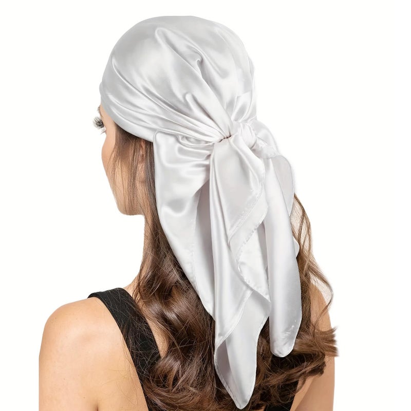 vimate وشاح شبيه بالحرير للنساء، 35 بوصة مربع، وشاح رأس أسود أبيض لتغليف الشعر في الليل (أسود وأبيض) - Image 5