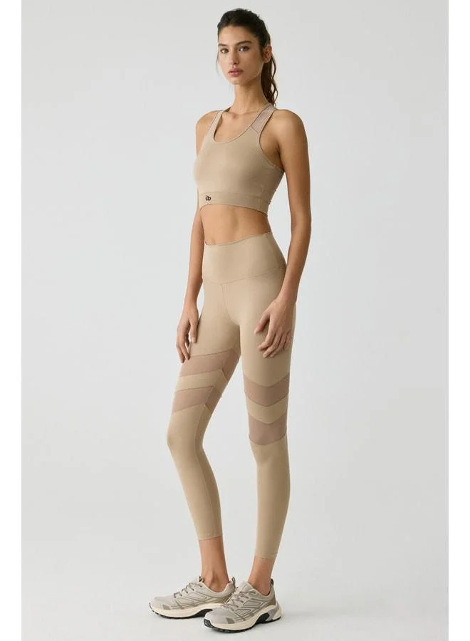 Larına Women's Full-Length Taupe Tights with Tulle Detailing