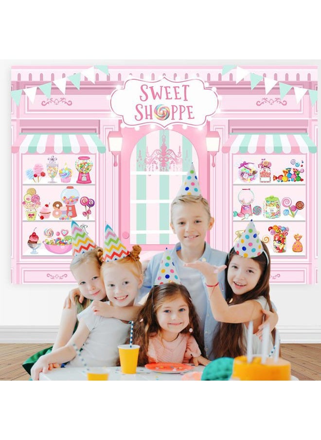 Mocsicka Sweet Shoppe Backdrop 7x5ft Dessert Parlor for Girl Birthday Party Background Decorations Donut Ice Cream Cake Table Decor Photoshoot Studio Props (Pink)  - Image 2