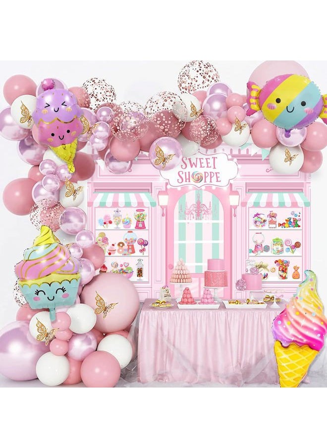 Mocsicka Sweet Shoppe Backdrop 7x5ft Dessert Parlor for Girl Birthday Party Background Decorations Donut Ice Cream Cake Table Decor Photoshoot Studio Props (Pink)  - Image 3