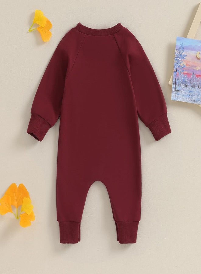 Lukivech Newborn Infant Baby Boy Girl Clothes Solid Color Long Sleeve Romper Jumpsuit One Piece Bodysuit Fall Winter Outfit (Red, 6-12 Months) - Image 3
