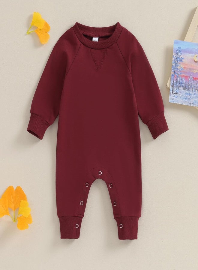 Lukivech Newborn Infant Baby Boy Girl Clothes Solid Color Long Sleeve Romper Jumpsuit One Piece Bodysuit Fall Winter Outfit (Red, 6-12 Months) - Image 2