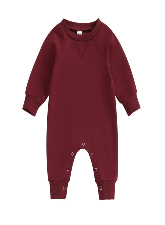 Lukivech Newborn Infant Baby Boy Girl Clothes Solid Color Long Sleeve Romper Jumpsuit One Piece Bodysuit Fall Winter Outfit (Red, 6-12 Months) - Image 1