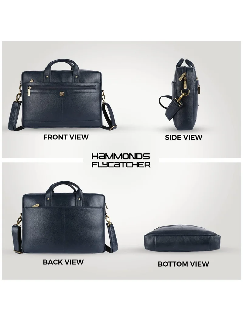 HAMMONDS FLYCATCHER Laptop Bag for Men - Leather Office Bag with Multiple Compartments - Fits 14/15.6/16 Inch Laptop Bag - Messenger and Shoulder Bag for Travel - Water Resistant - Navy blue