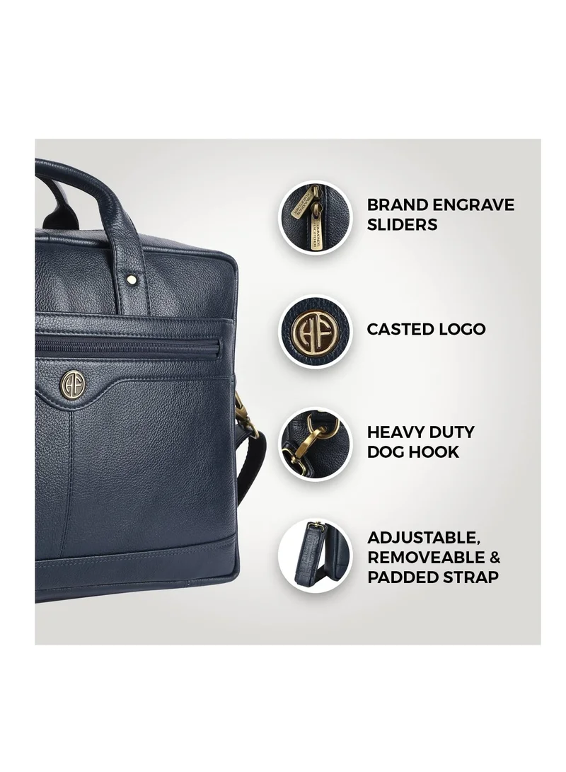 HAMMONDS FLYCATCHER Laptop Bag for Men - Leather Office Bag with Multiple Compartments - Fits 14/15.6/16 Inch Laptop Bag - Messenger and Shoulder Bag for Travel - Water Resistant - Navy blue