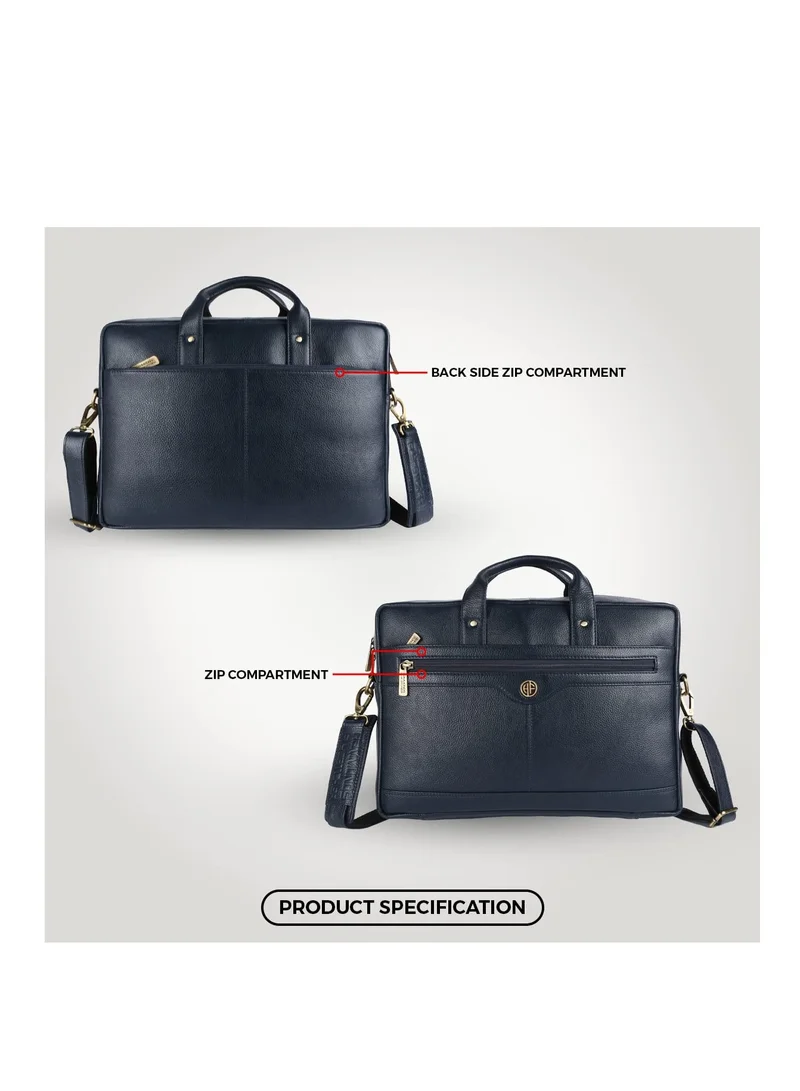 HAMMONDS FLYCATCHER Laptop Bag for Men - Leather Office Bag with Multiple Compartments - Fits 14/15.6/16 Inch Laptop Bag - Messenger and Shoulder Bag for Travel - Water Resistant - Navy blue