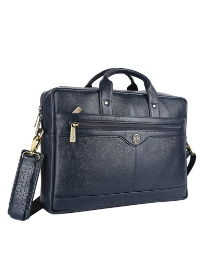 HAMMONDS FLYCATCHER Laptop Bag for Men - Leather Office Bag with Multiple Compartments - Fits 14/15.6/16 Inch Laptop Bag - Messenger and Shoulder Bag for Travel - Water Resistant - Navy blue