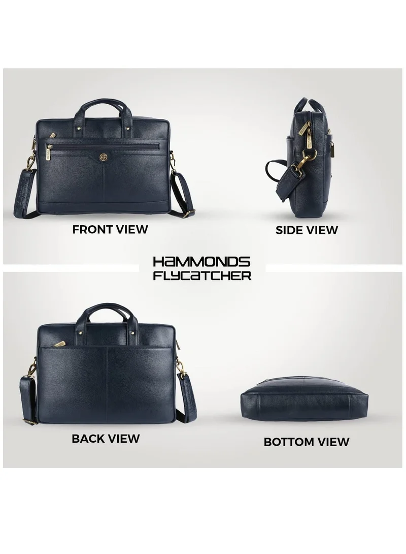 Hammonds Flycatcher Royal Blue Laptop Bag for Men - Leather Office Bag with Multiple Compartments - Fits 14/15.6/16 Inch Laptop Bag - Messenger and Shoulder Bag for Travel - Water Resistant - Navy blue  | Best Price UAE
