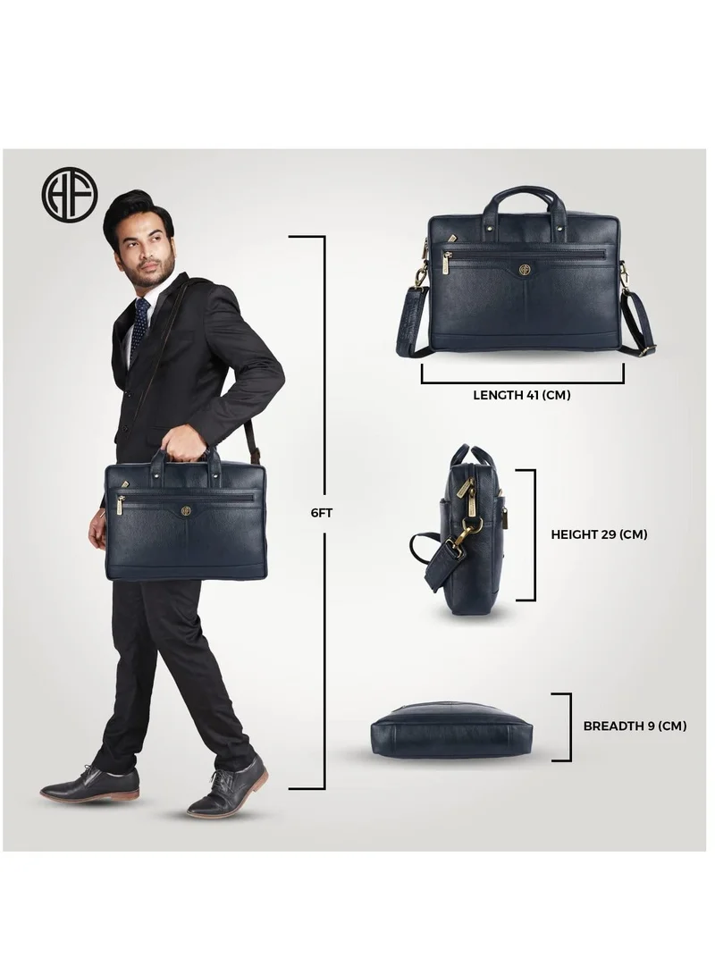  هاموندز فلاي كاتشر حقيبة لاب توب للرجال - حقيبة مكتب جلدية بأقسام متعددة - تناسب حقيبة لاب توب مقاس 14/15.6/16 بوصة - حقيبة ماسنجر وحقيبة كتف للسفر - مقاومة للماء - أزرق ملكي
