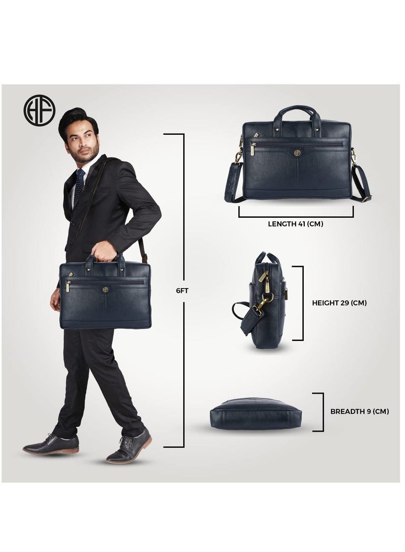  هاموندز فلاي كاتشر حقيبة لاب توب للرجال - حقيبة مكتب جلدية بأقسام متعددة - تناسب حقيبة لاب توب مقاس 14/15.6/16 بوصة - حقيبة ماسنجر وحقيبة كتف للسفر - مقاومة للماء - أزرق ملكي - Image 2