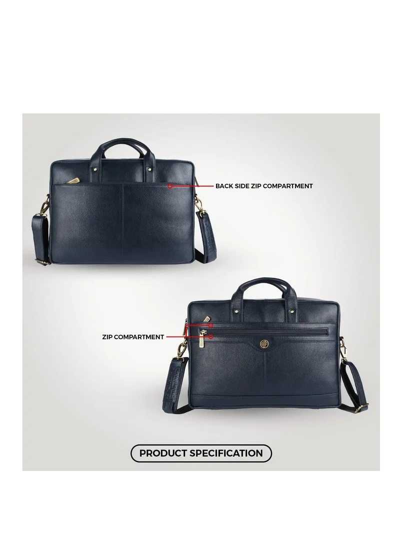 Hammonds Flycatcher Royal Blue Laptop Bag for Men - Leather Office Bag with Multiple Compartments - Fits 14/15.6/16 Inch Laptop Bag - Messenger and Shoulder Bag for Travel - Water Resistant - Navy blue  | Best Price UAE