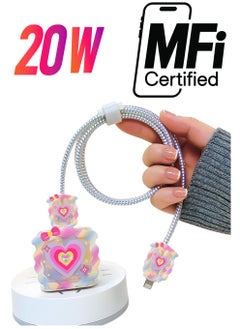 SYOSI SYOSI Cable Protector for iPhone Charger, Lovely Cable Protector Compatible with iPhone 18W/20W Charger Anti-Bending USB Cable Cover with Spiral Ropeand End Protector (Love Heart)  - Image 1