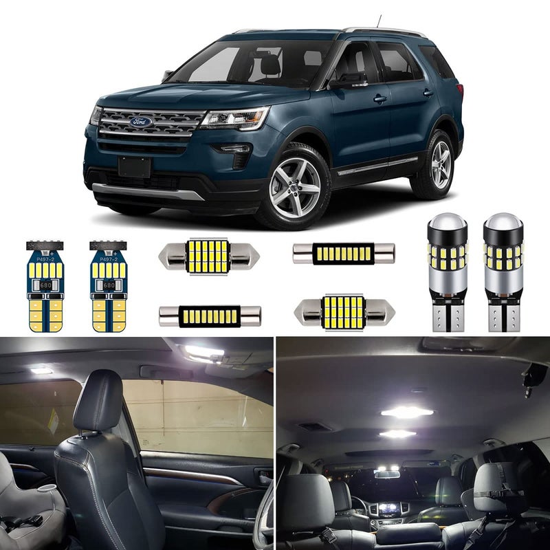 طقم أضواء LED داخلية بيضاء من AUTOGINE لسيارة فورد إكسبلورر 2011 2012 2013 2014 2015 2016 2017 2018 2019، حزمة أضواء LED داخلية فائقة السطوع 6000K، أداة تركيب
