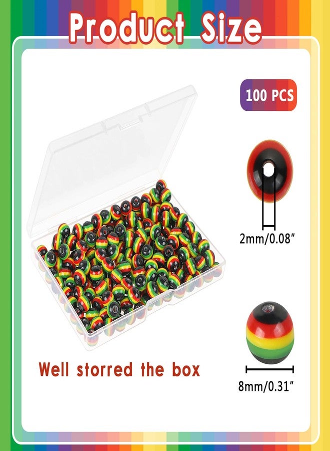 BENOSPACE 100 Pcs Rasta Jamaica Beads,BENOSPACE 8mm Black Red Green Yellow Striped Round Beads Black History Month Juneteenth Craft Acrylic Loose Spacer Beads Ornaments for DIY Bracelet Necklace Jewelry Making - Image 2