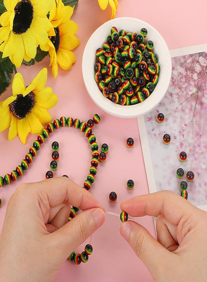BENOSPACE 100 Pcs Rasta Jamaica Beads,BENOSPACE 8mm Black Red Green Yellow Striped Round Beads Black History Month Juneteenth Craft Acrylic Loose Spacer Beads Ornaments for DIY Bracelet Necklace Jewelry Making - Image 4