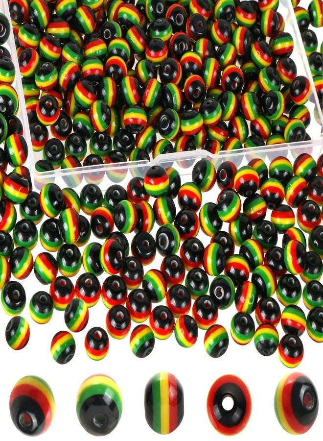 BENOSPACE 100 Pcs Rasta Jamaica Beads,BENOSPACE 8mm Black Red Green Yellow Striped Round Beads Black History Month Juneteenth Craft Acrylic Loose Spacer Beads Ornaments for DIY Bracelet Necklace Jewelry Making - Image 1