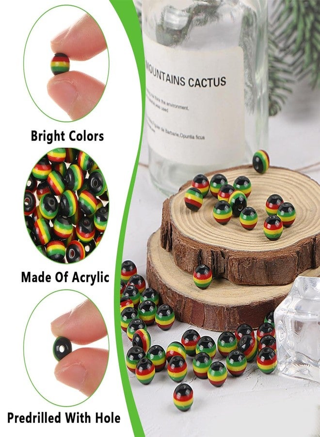 BENOSPACE 100 Pcs Rasta Jamaica Beads,BENOSPACE 8mm Black Red Green Yellow Striped Round Beads Black History Month Juneteenth Craft Acrylic Loose Spacer Beads Ornaments for DIY Bracelet Necklace Jewelry Making - Image 3