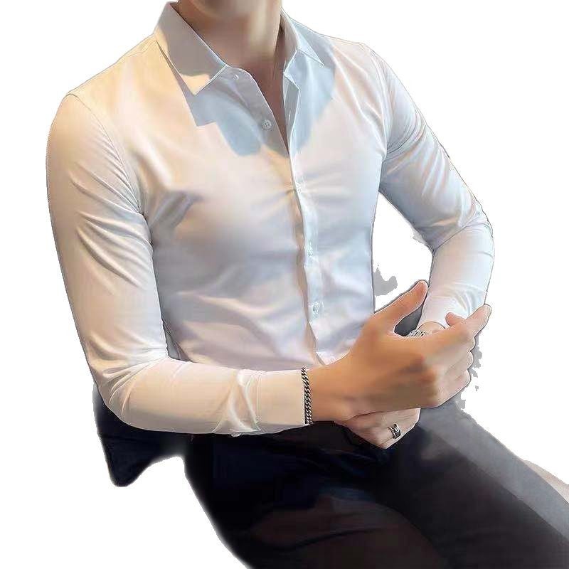 قميص رجالي رسمي بأكمام طويلة وقصة ضيقة بلون سادة - Image 5