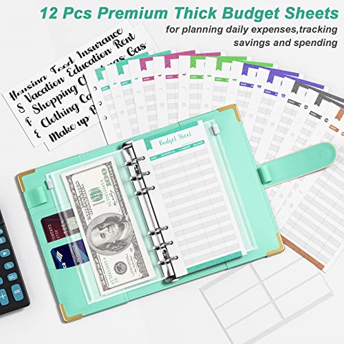 Rnivvi Budget Binder with Zipper Envelopes, A6 Money Saving Binder Cash Envelopes for Budgeting, PU Leather Planner Money Organizer for Cash Bills, Cute Floral System Wallet for Women, Blue Flower - Image 5
