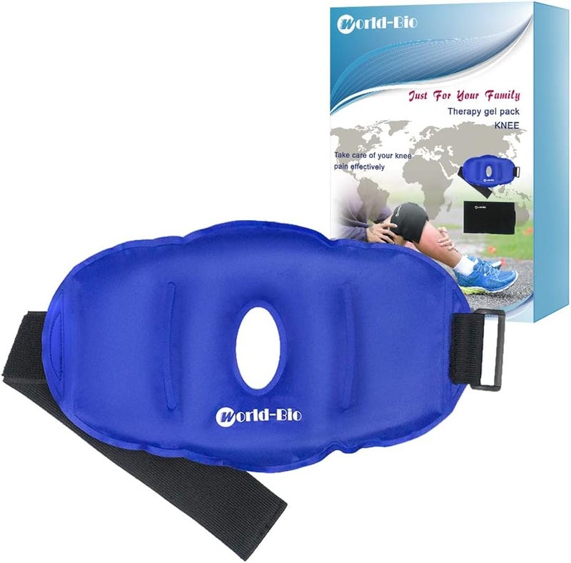 WORLD-BIO Knee Ice Pack for Injuries Reusable Knee Soft Gel Ice Pack with Wrap Cold Hot Compress for Knee Surgery Recovery, Bursitis Arthritis Pain Relief, Flexible and Adjustable 11.5'' x 7''
