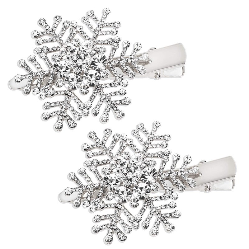 Vogueknock Snowflake Hair Clips Xmas Holiday Sparkly Rhinestone Snowflake Hairpin Silver