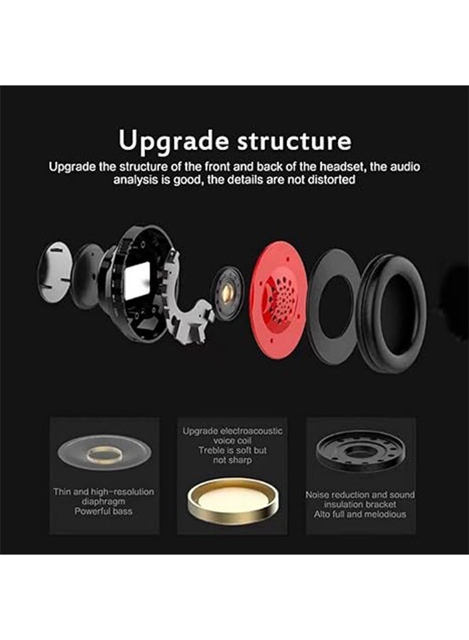 Wireless Bluetooth Headset with Color LED Light, Built-in Microphone, Lightweight, Foldable, Wired Hi-Fi Stereo Headset for Classroom/Home Office/PC/Cell Phone/Kids Adult (Black) - Image 2