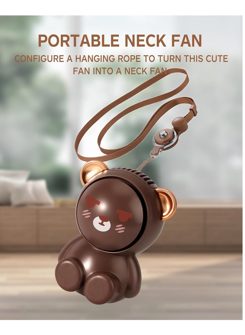 general Bear Fan, Portable Neck Fan, Cute Handheld Fan, Rechargeable Battery Powered Fan, 2 Speed Wind, Bladeless Design, Exquisite Appearance, Gift for Kids Girls Women, Brown - Image 2