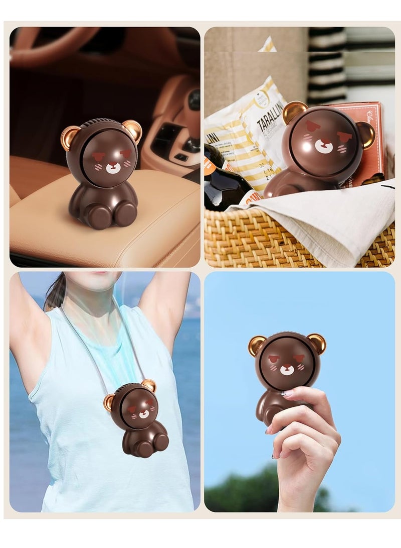 general Bear Fan, Portable Neck Fan, Cute Handheld Fan, Rechargeable Battery Powered Fan, 2 Speed Wind, Bladeless Design, Exquisite Appearance, Gift for Kids Girls Women, Brown - Image 5