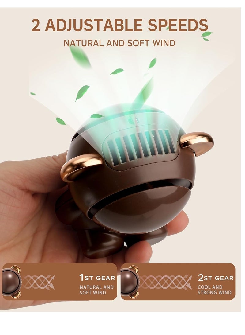 general Bear Fan, Portable Neck Fan, Cute Handheld Fan, Rechargeable Battery Powered Fan, 2 Speed Wind, Bladeless Design, Exquisite Appearance, Gift for Kids Girls Women, Brown - Image 3