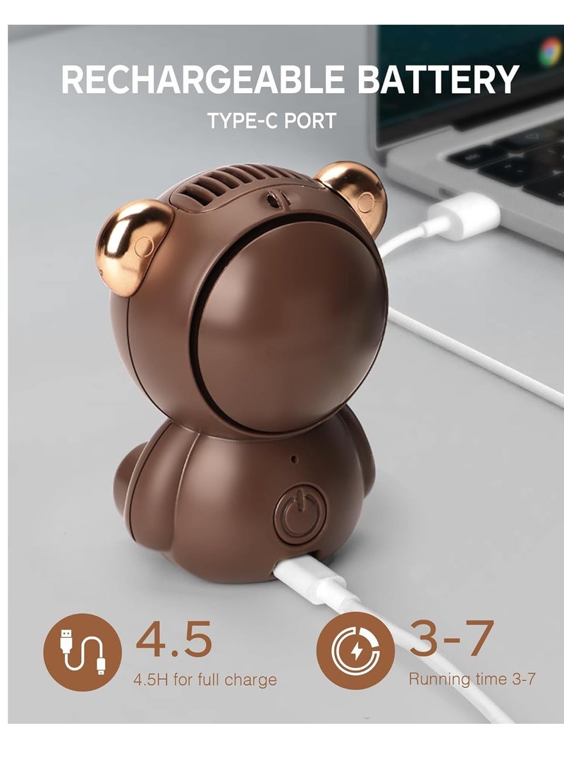 general Bear Fan, Portable Neck Fan, Cute Handheld Fan, Rechargeable Battery Powered Fan, 2 Speed Wind, Bladeless Design, Exquisite Appearance, Gift for Kids Girls Women, Brown - Image 4
