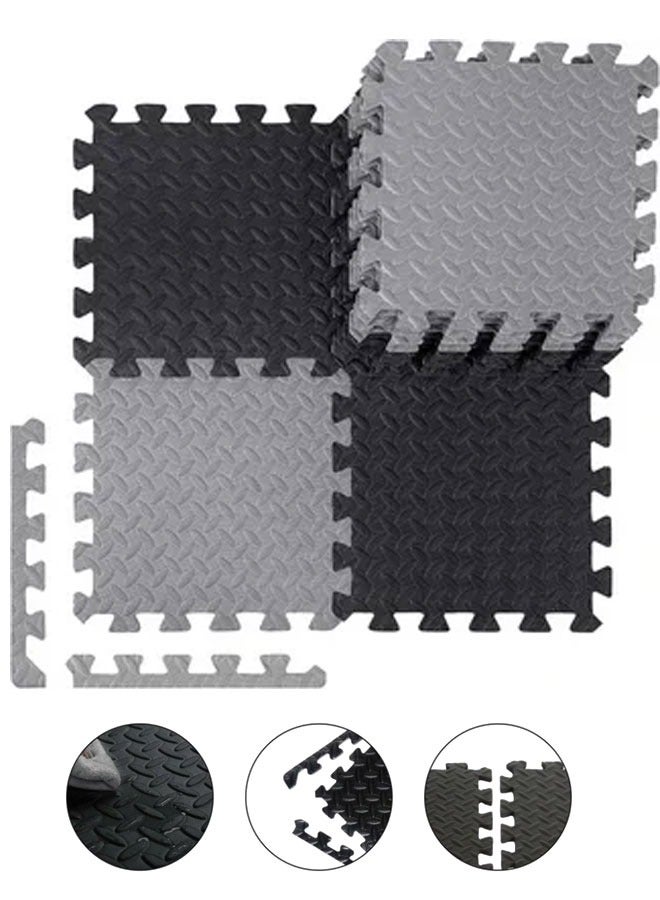 Vixplorn EVA Foam Interlocking Floor Tiles - Exercise Mats & Gym Flooring for Home Gym, Playroom, Nursery - 12 Tiles (1.1 Sq M) (6 Black & 6 Grey) - Image 1