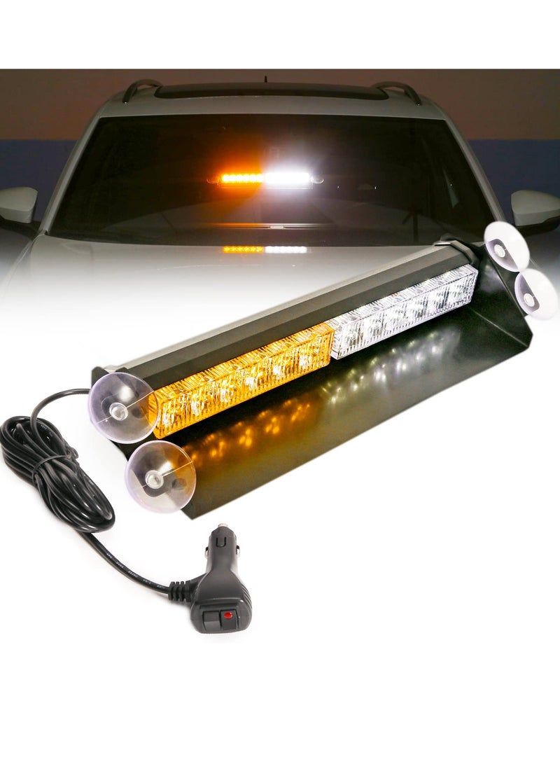 SYOSI 14.8in LED Emergency Strobe Light Bar for Windshield, Interior Visor Deck Flashing, Amber/White, 12 LEDs, 12/24V, Hazard Safety Warning Lights for Police, Law Enforcement, POV, Trucks, Vehicles - Image 1