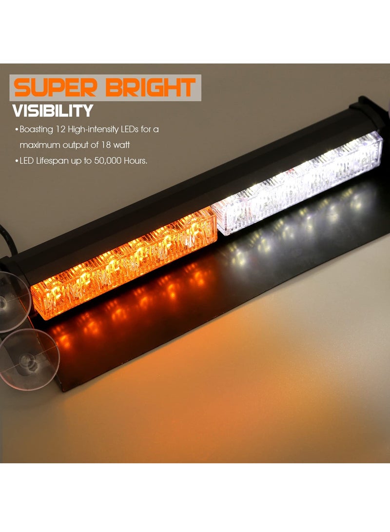 SYOSI 14.8in LED Emergency Strobe Light Bar for Windshield, Interior Visor Deck Flashing, Amber/White, 12 LEDs, 12/24V, Hazard Safety Warning Lights for Police, Law Enforcement, POV, Trucks, Vehicles - Image 2
