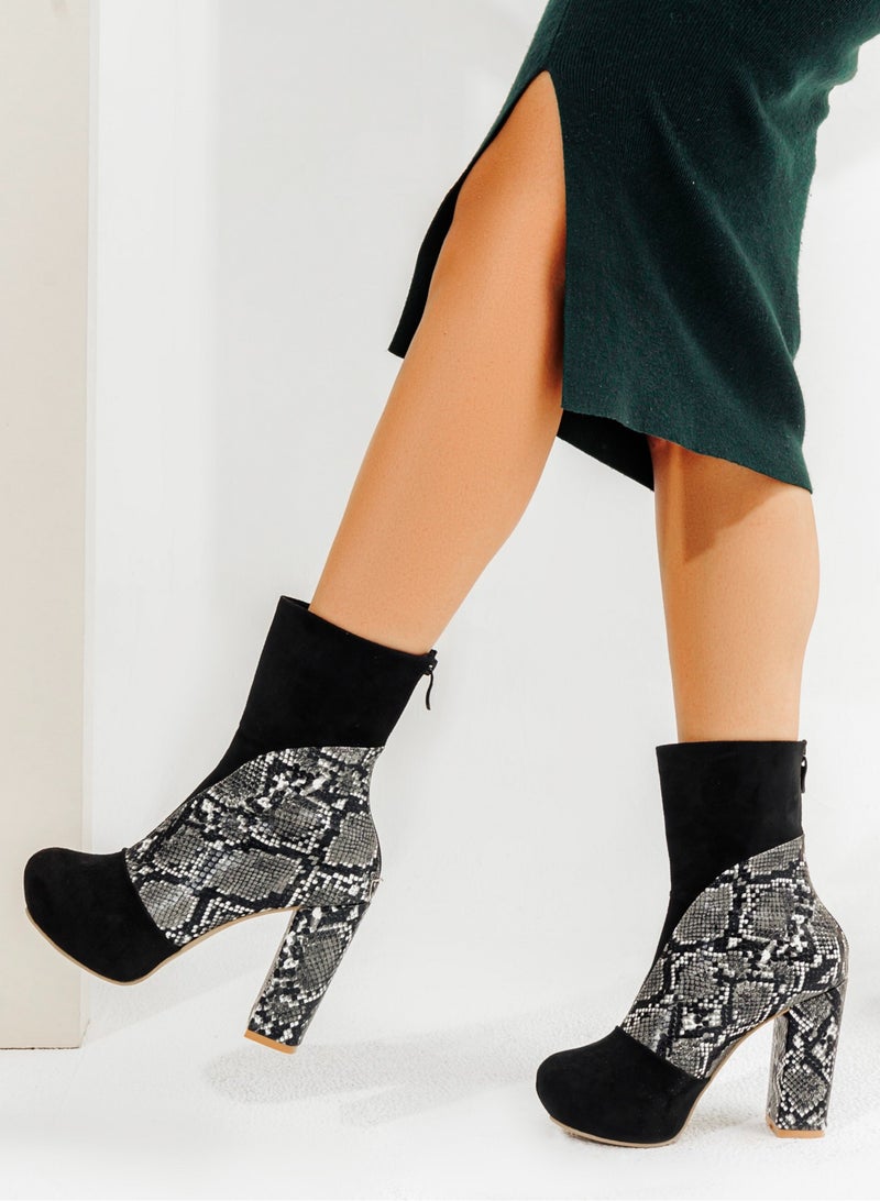 Vbranda Suede Boot With Snakeskin Leather 9 Sm B-35-BLACK - Image 1