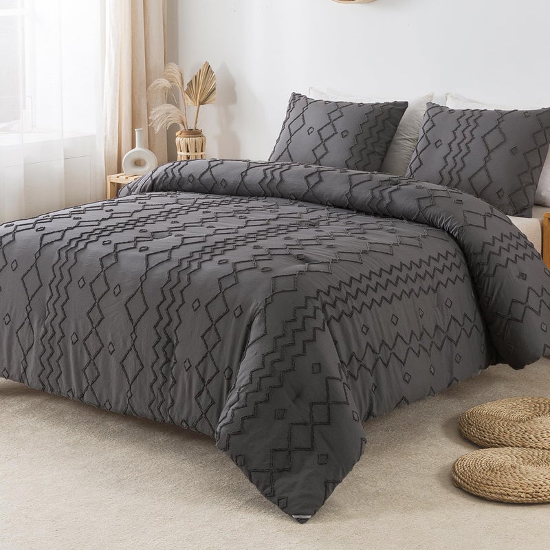 Andency مجموعة ما لماغ داكن رمادية داكنة مجموعة كينغ (104 × 90 بوصة) 3 قطع (1 Tufts Comforter 2 Budcases) - Image 3