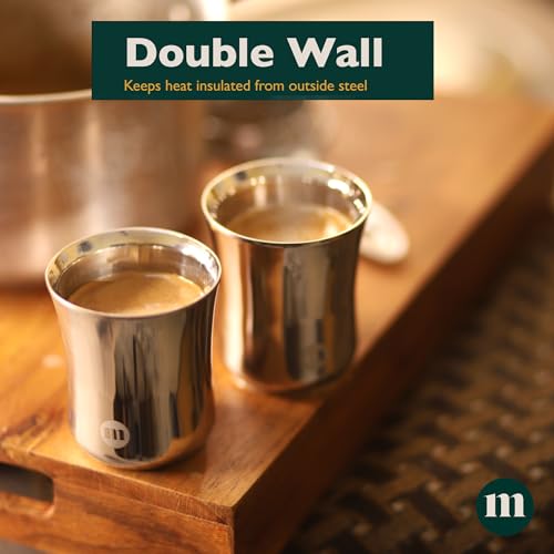 MARU Mini Double Wall Tea Glasses Set, Small Stainless Steel Cups with Lids Coaster - 120ml Each, Small Steel Glass for Kids and Adults, Ideal Chai, Milk & Coffee (Set of 6 (Double Wall), 130ml) - Image 4