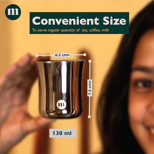 MARU Mini Double Wall Tea Glasses Set, Small Stainless Steel Cups with Lids Coaster - 120ml Each, Small Steel Glass for Kids and Adults, Ideal Chai, Milk & Coffee (Set of 6 (Double Wall), 130ml) - Image 2