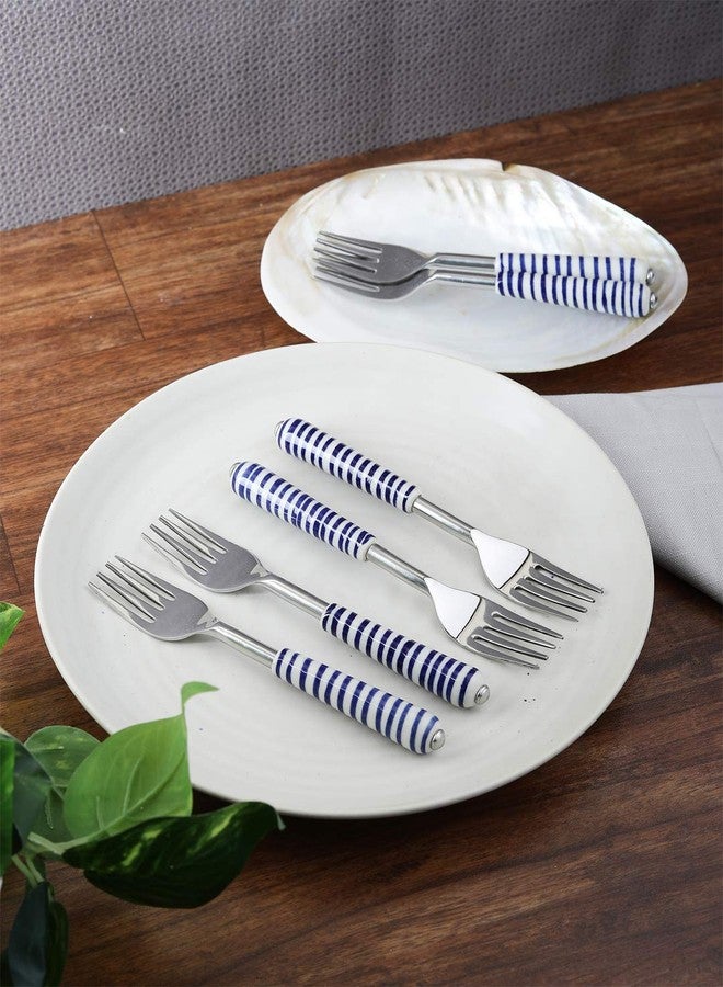 VarEesha Handmade Blue Spiral Ceramic Handle Steel Forks Set of 6 - Image 1