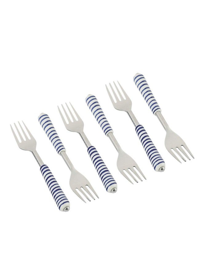 VarEesha Handmade Blue Spiral Ceramic Handle Steel Forks Set of 6 - Image 2